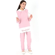 Kız Çocuk Aerobin Kumaş Kapüşonlu Kanguru Cep Uzun Kol Alt Üst Tunik TAKIM-AÜT-2003