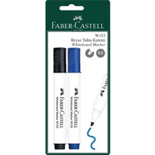 Faber-Castell W153 2'li Set Beyaz Tahta Kalemi Siyah ve Mavi Renk 2.2 mm Kolay Silinir