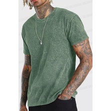 Millionaire Erkek Petrol Yeşili Regular Asit Yıkamalı Eskitme Efektli Boyalı T-Shirt
