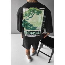 Erkek Siyah Bonsai Oversize Fit Bol Geniş Kalıp Salaş Kesim T-Shirt