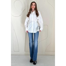 Elbee Fashion Woman Beyaz Düğme Detaylı Poplin Gömlek