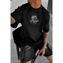 Erkek Siyah Black Rose Oversize Fit Bol Geniş Kalıp Salaş Kesim T-Shirt