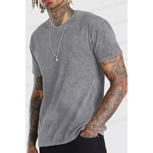 Millionaire Erkek Gri Regular Asit Yıkamalı Eskitme Efektli Boyalı T-Shirt