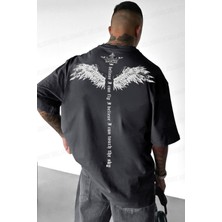 Millionaire Erkek Füme I Can Fly Oversize T-Shirt Truvakar Kol Günlük Stil Grafik Desenli