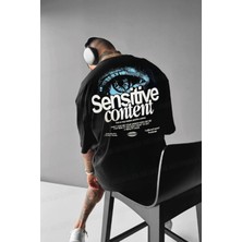 Millionaire Erkek Siyah Göz Baskılı Sensitive Oversize Fit Bol Geniş Kalıp Salaş Kesim T-Shirt