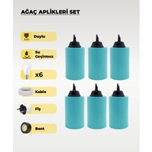 AC Aydınlatma Hazır Set Turkuaz Silindir Ağaç Feneri - 6 Adet (Sarı Işık Ampul, Kablo, Fiş ve Bant Dahil)