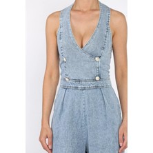 Ön Düğme Detaylı Kadın Jean Kot Tulum P-00017702