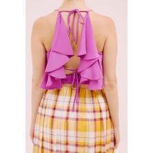 Bağlama Detaylı Sırt Dekolteli Bluz Mürdüm Y2513041_007