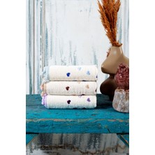 50X90 cm 3'lü Kalpon Nakışlı Ponponlu El & Yüz Çeyizlik Hediyelik Havlu Seti