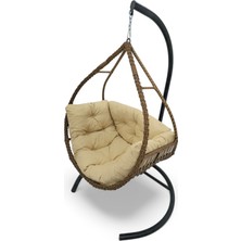 Salda Rattan Bahçe Salıncağı – Tek Kişilik, Metal Gövde, Yumuşak Minderli, Kahverengi