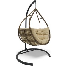 Salda Rattan Bahçe Salıncağı – Tek Kişilik, Metal Gövde, Yumuşak Minderli, Kahverengi