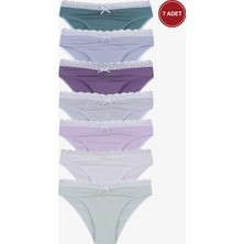 Kadın Ön Bel Dantelli Büzgülü ve Fiyonk Detaylı Lastikli Külot 7'li