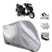 Tegin ACC | Kymco Grand Dink 150 (Bağlantı Tokalı) Uyumlu Solarblock Prime Uyumlu Motosiklet Brandası | Su Geçirmez, %99 UV, Yansıtıcı Gümüş Üst, 360° Lastikli, Taşıma Çantalı