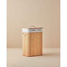 English Home Fancy Bambu Katlanabilir 2 Bölmeli Çamaşır Sepeti 40X30X60 cm Bej