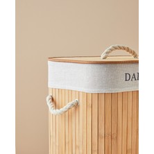 English Home Fancy Bambu Katlanabilir 2 Bölmeli Çamaşır Sepeti 40X30X60 cm Bej