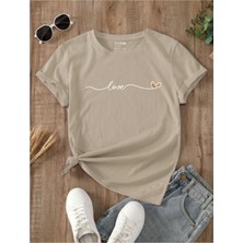 Unisex Pamuklu Love Kalp Ön Baskılı Tasarım Tshirt