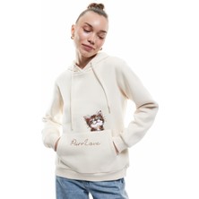 Koton Kapüşonlu Şardonlu Kedi Nakış Detaylı Kanguru Cepli Sweatshirt