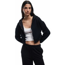 Koton Şardonlu Uzun Kollu Fermuarlı Kapüşonlu Oversize Sweatshirt