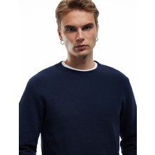 Koton Pamuklu Uzun Kollu Dokulu Basic Bisiklet Yaka Sweatshirt