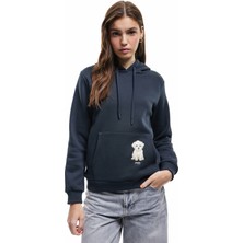 Koton Şardonlu Uzun Kollu Kapüşonlu Köpek Nakışlı Kanguru Cepli Sweatshirt