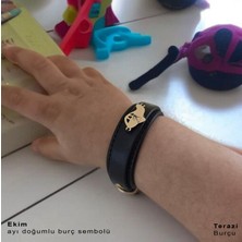 Archin Terazi Burçları İçin Uçak Motifli 14 Ayar Altın Plakalı Doğal Siyah Derili Hediye Bileklik-447BURÇ