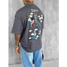 Erkek Yamalı Oversize T-Shirt Füme