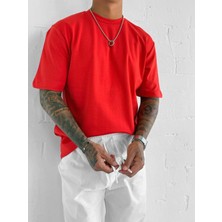 Abluka Online Erkek Oversize Premium Kumaş Gramajlı Basic T-Shirt Turuncu