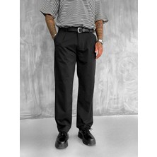 Erkek Dokulu Ince Kumaş Regular Fit Pantolon Siyah