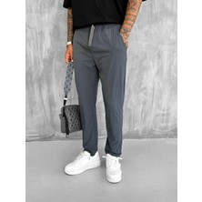 Erkek Beli Lastikli Tecno Kumaş Slim Fit Pantolon Füme