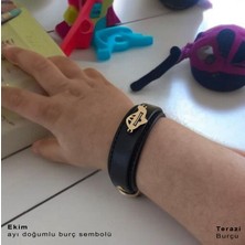 Archin Ekim Ayı Doğumlarına Özel Uçak Motifli 14 Ayar Altın Plakalı Derili Hediye Bileklik-447AY