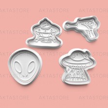 Aktastore Uzaylı Figürü Kurabiye Kalıbı ve Şeker Hamuru Kalıbı 4'lü Set