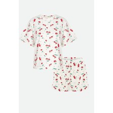Koza İç Giyim Kadın Kısa Kollu Kiraz Desenli Pijama Takımı Çok Renkli Rahat Tasarım ve Yumuşak Dokusu