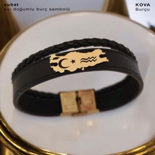 Archin Şubat Ayı Doğumlarına 14 Ayar Altın Plakalı Siyah Derili Türkiye Haritalı Hediye Bileklik-449AY