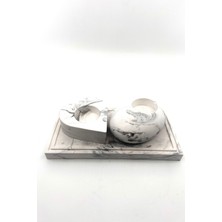 Üçlü Set Mermer Desenli Beton Tealight Mumluk ve Tepsi