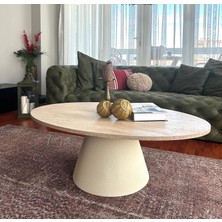 Almond Modern Orta Sehpa Elips 110 x 68 cm Tabla Mantar Sehpa Alüminyum Ayak 40 cm Yükseklik