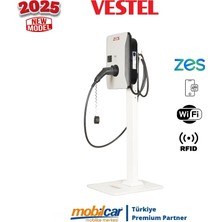 Vestel Zes Elektrikli Araç Rfıd Şarj Istasyonu Kablolu 22KW 32A 5 Metre 2025 Ayaklı Set