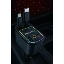 Starry Sky 66W Rgb Işıklı Hızlı Şarjlı Araç Şarj Cihazı – Type-C & Lightning Kablo, 4'ü 1 Arada, Çift USB Girişli