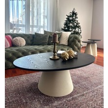 Almond Modern Orta Sehpa Elips 110 x 68 cm Tabla Mantar Sehpa Alüminyum Ayak 40 cm Yükseklik
