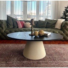 Almond Modern Orta Sehpa Elips 110 x 68 cm Tabla Mantar Sehpa Alüminyum Ayak 40 cm Yükseklik