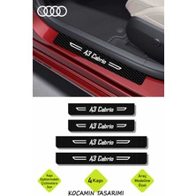 Audi A3 Cabrio Yazılı Siyah Karbon Kapı Eşiği Dekoratif Kapı Koruma Beyaz Yazılı 4 Parça Audi A3 Cabrio