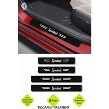 Renault Symbol Siyah Karbon Kapı Koruma Yazılı Dekoratif Kapı Eşiği Beyaz Symbol Yazılı 4 Parça Renault Symbol Özel