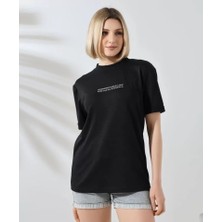 Modavera Unisex Bisiklet Yaka Baskılı Slim Fit T-Shirt - Siyah