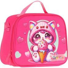 Kaukko Kids Kız Çocuk Isı Yalıtımlı Okul/piknik Beslenme Çantası (Dondurma Yiyen Kedi) L7250