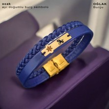 Archin Oğlak Burçları İçin Kar Tanesi Motifli 14 Ayar Altın Plakalı Lacivert Derili Hediye Bileklik-451BURÇ
