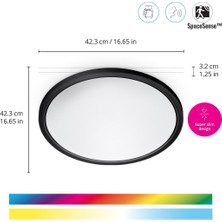 Wiz Superslim 22W Siyah Sıva Üstü Rgb Akıllı LED Yuvarlak Panel Tavan Armatürü 42 cm Çapında 2600 Lumen