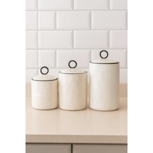 Premium Üç Boy Porselen Silikon Vakum Kapaklı Mutfak Baharatlık