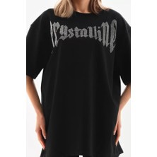 Modavera Unisex Taş Desenli Oversize T-Shirt - Beyaz