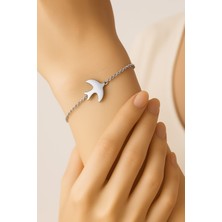 Gümüş Renk Sf Kuş Çelik Bileklik - 3379