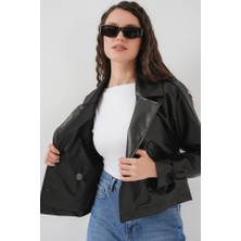 Modavera Kemerli Siyah Suni Deri Ceket 0698