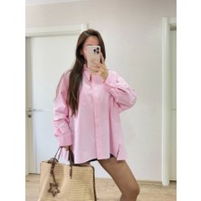 Modavera Yakalı Yandan Yırtmaçlı Gömlek - Pembe